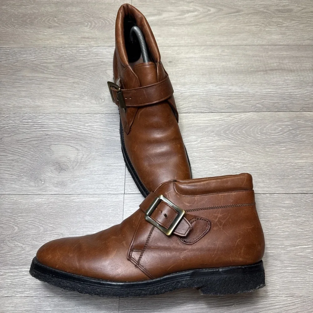 ALLEN EDMONDS RAINIER Boots Men 10 AA Monk Strap Leather Adjustable Mahogany